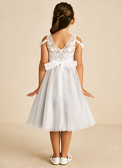 Azazie Sunnie Blumenmädchenkleider A-Linie Spitze Tüll Kleid Alabaster Weiß image3