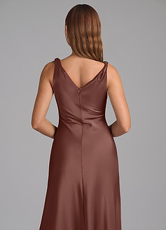 Azazie Nerine Brautjungfernkleider A-Linie Plissee Stretch-Satin Kleid Espresso image2