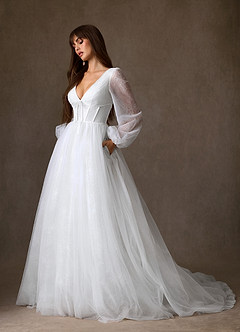 Azazie Cressida Wedding Dresses Diamond White Ball-Gown Lace Tulle Dress image12
