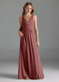 Azazie Farren Junior Desert Rose A-Line Pleated Chiffon Dress image3