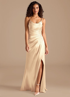 Azazie Deandra Bridesmaid Dresses Gold Mermaid Pleated Metallic Satin Dress image4