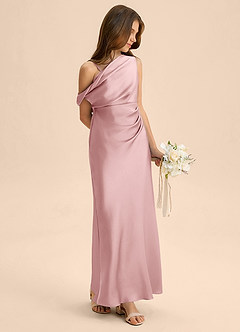 Azazie Emerson Junior Abito Tubino in Raso Elasticizzato a Spalla Scoperta Rosa Polverosa image4