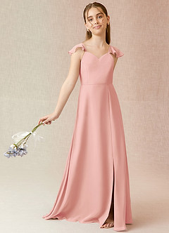 Azazie Everett Junior A-Linie Chiffon Kleid Rosettenrosa image2