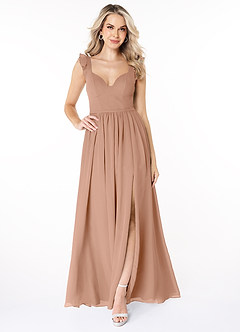 Azazie Stassie Bridesmaid Dresses Champagne Rose A-Line Sweetheart Ruched Chiffon Dress image3