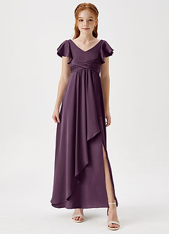 Azazie Omari Junior Plum A-Line Pleated Stretch Satin Dress image4