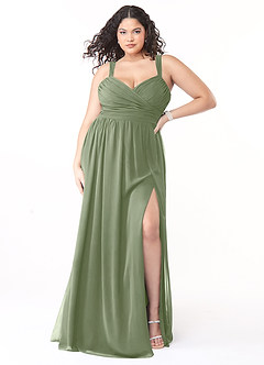 Azazie Aziza Abiti da Damigella Abito A-Line in Chiffon con Scollo a V a Pieghe Pistacchio image7