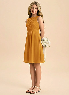 Azazie Skyla Junior A-Line Plisseret Chiffon Mini Junior brudepige Kjole image4