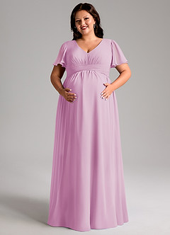 Azazie Verna Maternity Bridesmaid Dresses A-Line V-Neck Ruched Chiffon Floor-Length Dress image11