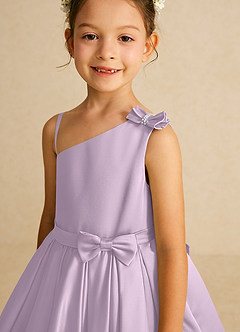 Azazie Lollipop Flower Girl Dresses Frosted Lilac A-Line One Shoulder Matte Satin Dress image4