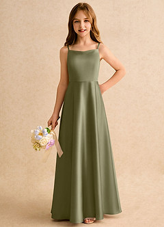 Azazie Joella Girls Formal vestidos de niña de las flores Vestido de Pistacho de Satén Elástico de Corte en A con Plisado image3