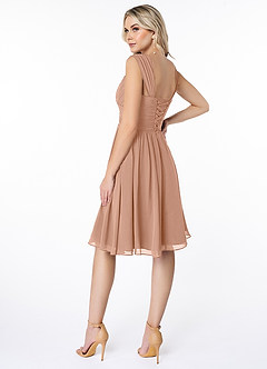 Azazie Angie Robes de demoiselle d'honneur Robe Trapèze en Mousseline de soie Corset Champagne Rosé image5
