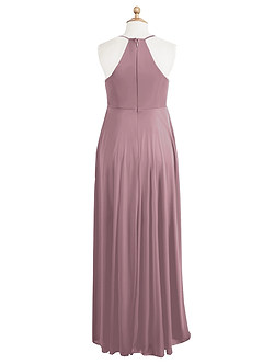 Azazie Annabelle At-home Try On Dresses A-Line V-Neck Pleated Mesh Floor-Length Dress image8