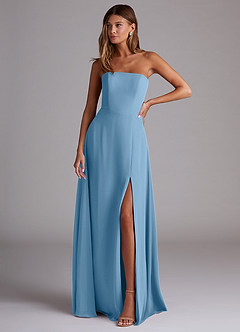 Azazie Wren Bridesmaid Dresses Steel Blue A-Line Side Slit Chiffon Convertible Dress image1