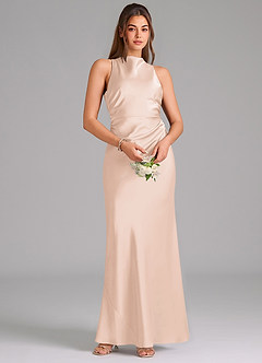 Azazie Evadne Robes de demoiselle d'honneur Robe Trapèze en Satin extensible Plissée Rose Pâle image6