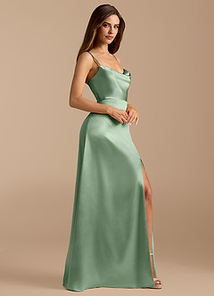 Azazie Erma Brautjungfernkleider A-Linie Seitliche Cut-Outs Metallischer Satin Kleid Matcha image6
