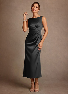 Azazie Mazhe 신부의 어머니 드레스 A라인 주름진 스트레치 새틴 티 길이 드레스 image1