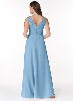 Azazie Flora Brautjungfernkleider A-Linie Plissee Chiffon Kleid Stahlblau image2