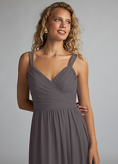 Azazie Aziza Bridesmaid Dresses Steel Grey A-Line V-Neck Pleated Chiffon Dress image5