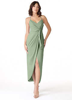 Azazie Ollie Brautjungfernkleider Etui Gestreift Stretch-Chiffon Kleid Matcha image1