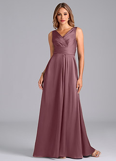 Azazie Karina Bridesmaid Dresses Amethyst A-Line Pleated Stretch Satin Dress image4