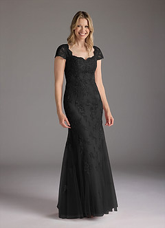 Azazie Marbella vestidos de madre de la novia Vestido de Negro de Encaje de Sirena con Reina Ana Lentejuelas image4