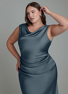 Azazie Kieryn Bridesmaid Dresses Twilight Mermaid Pleated Stretch Satin Dress image12