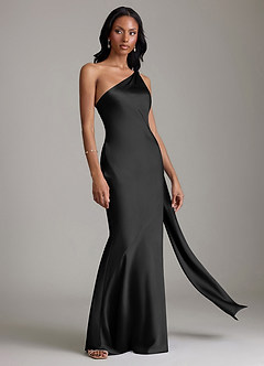 Azazie Galinda 신부 들러리 드레스 인어 한쪽 어깨 스트레치 새틴 바닥 길이 드레스 image5