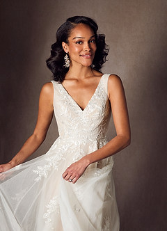 Azazie Joie Abiti da Sposa Abito A-Line in Tulle con Scollo a V e Paillettes Diamante Bianco Nudo image6