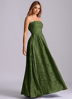 Azazie Lucienne Bridesmaid Dresses Olive A-Line Strapless Floral Burnout Dress image1