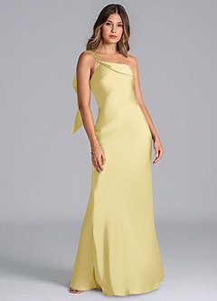 Azazie Driea Bridesmaid Dresses Lemon Sorbet Mermaid One Shoulder Stretch Satin Dress image7