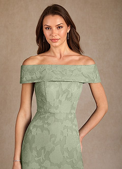 Azazie Medford Mother of the Bride Dresses Agave A-Line Off the Shoulder Floral Burnout Dress image6