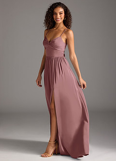 Azazie Zeya Bridesmaid Dresses Vintage Mauve A-Line Pleated Stretch Satin Dress image7