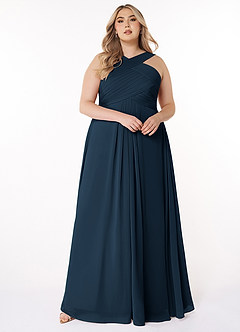 Azazie Kaleigh Bridesmaid Dresses Dark Navy A-Line Pleated Chiffon Dress image7