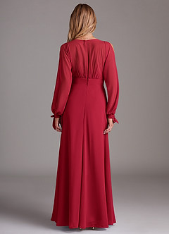 Azazie Matilda Bridesmaid Dresses Scarlet A-Line Long Sleeve Chiffon Dress image5