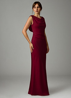 Azazie Kieryn Bridesmaid Dresses Burgundy Mermaid Pleated Stretch Satin Dress image4