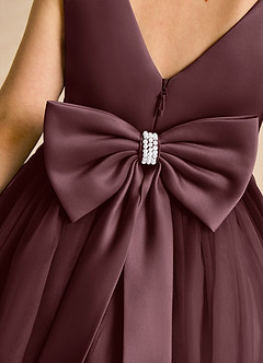 Azazie Tadpole Flower Girl Dresses Sangria A-Line Pleated Matte Satin Dress image6