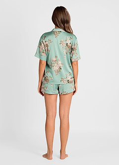 front Satin Printed Piping Pajama Set