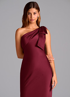 Azazie Yuanna Bridesmaid Dresses Burgundy Mermaid One Shoulder Stretch Satin Dress image7