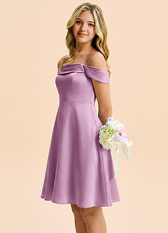 Azazie Anselie Junior Wisteria A-Line Off the Shoulder Stretch Satin Dress image6