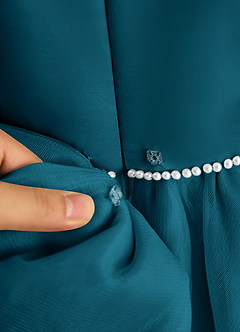 Azazie Lass Jurken voor bloemenmeisjes A-Lijn Jurk van Tule Boog Inkt Blauw image7