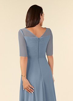 Azazie Naomi Mother of the Bride Dresses Dusty Blue A-Line Boatneck Pleated Chiffon Dress image6