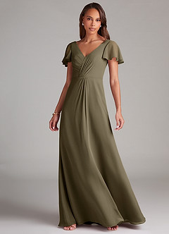 Azazie Soren Bridesmaid Dresses Willow Green A-Line Ruched Chiffon Dress image3