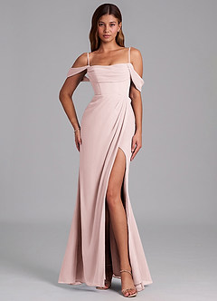 Azazie Johana Jurken voor bruidsmeisjes Converteerbaar Jurk van Chiffon met Zeemeermin Off the Shoulder Blozend Roze image4