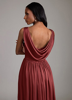 Azazie Novi Robes de demoiselle d'honneur Robe Trapèze en Satin extensible Avec poches Terracotta image4