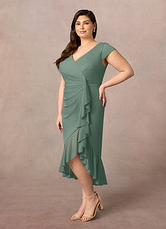 Azazie Renetta Mère de la mariée Robes Robe Fourreau en Maille Col V plissé Eucalyptus image9