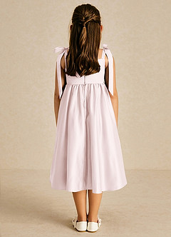 Azazie Chelsie Flower Girl Dresses Blushing Pink A-Line Bow Matte Satin Dress image2