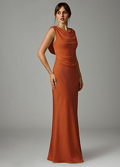 Azazie Kieryn Bridesmaid Dresses Cinnamon Mermaid Pleated Stretch Satin Dress image4