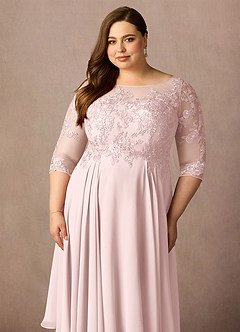 Azazie Marge Mother of the Bride Dresses Blushing Pink A-Line Scoop Lace Chiffon Dress image11