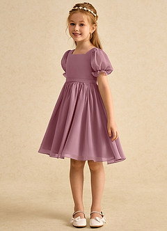 Azazie Jolie Flower Girl Dresses Vintage Mauve A-Line with Sleeves Chiffon Dress image5