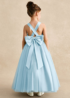 Azazie Peanut Blumenmädchenkleider A-Linie Riemen Tüll Kleid Himmelblau image1